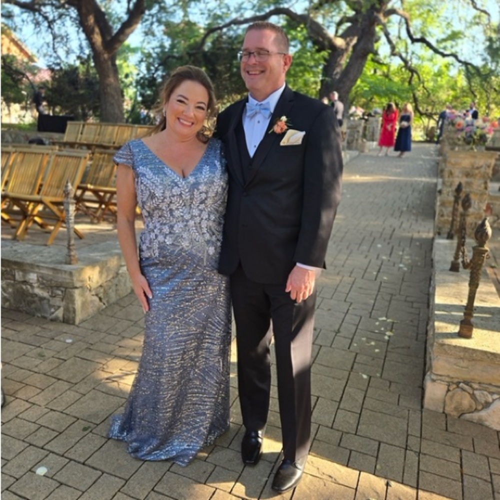Elegant Blue Wedgewood mother of the Bride Gown with Floral Details - Picture 3 of 8